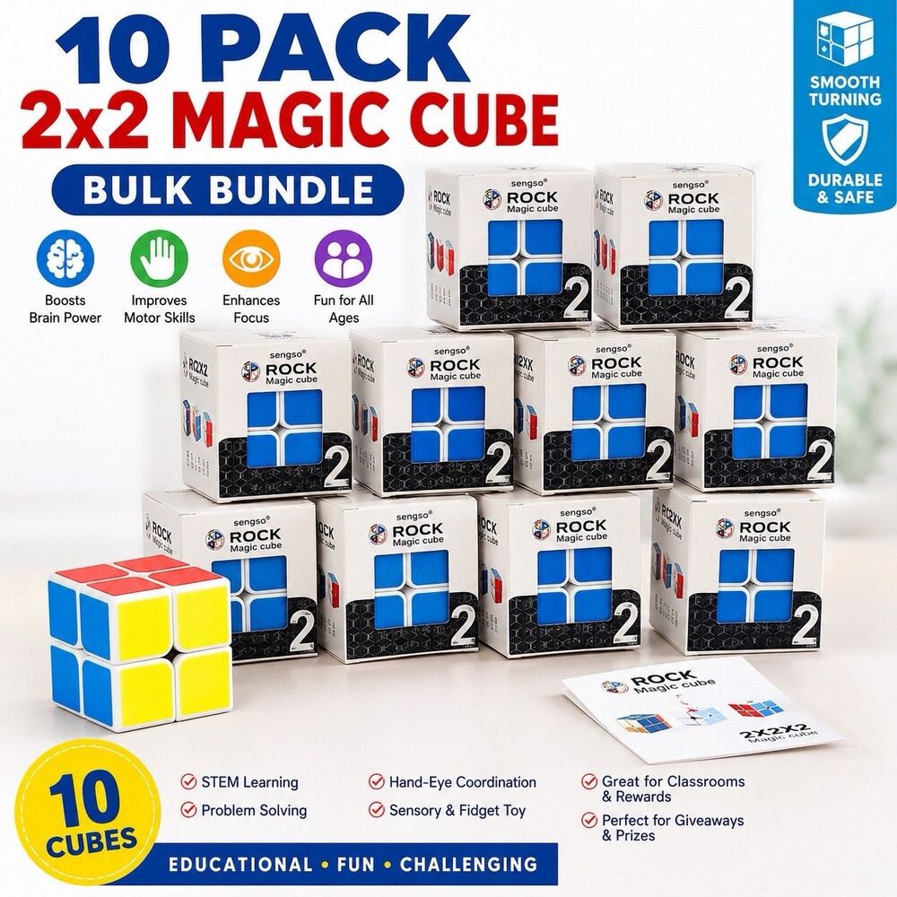 10 Pack SengSo 2x2 Magic Cube Bulk Bundle STEM Sensory Brain Puzzle Toys